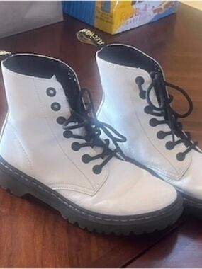 Dr. Martens White Lace-Up Combat Boots with Black Accents
